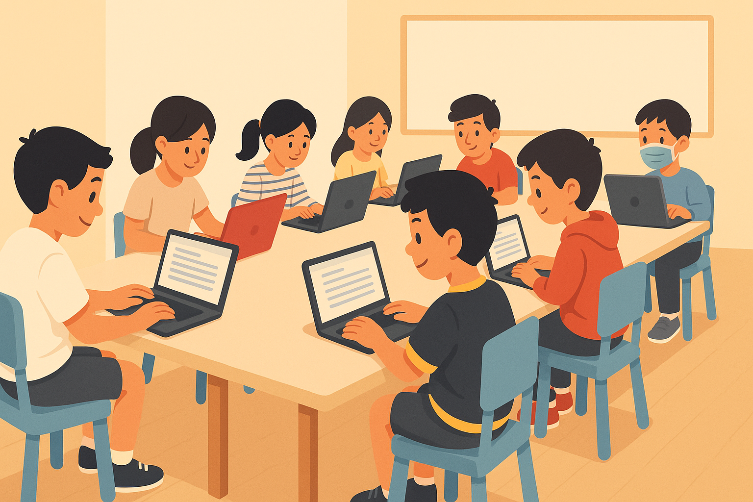 Students using Buckland Books on laptops
